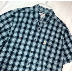 Carhartt‎ Short Sleeve Relaxed Fit Plaid Outdoor Button Shirt Men's XL Blue